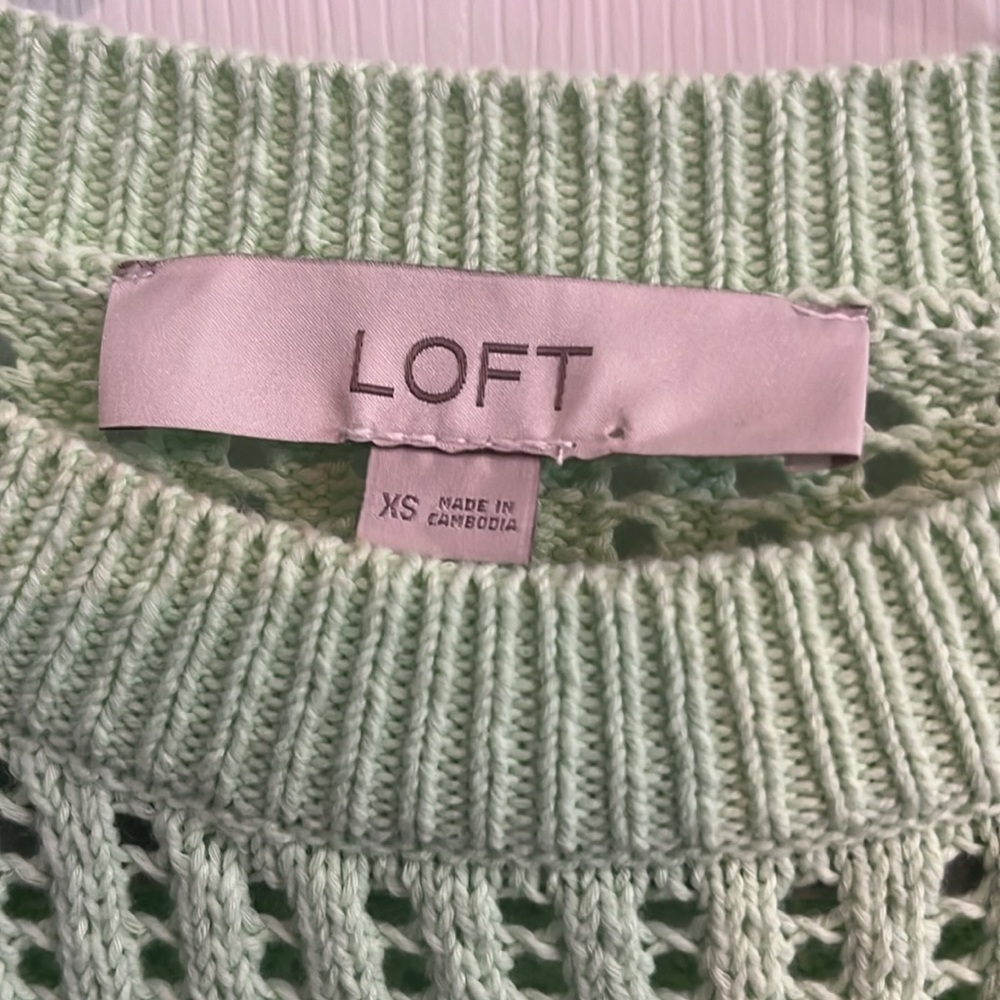 LOFT Green Open Stitched Sweater Size XS - Picture 7 of 10